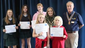 Prize Winners with Mayor Maggie Wearmouth and Seaford Rotary President Mike Barker